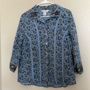 Napa Valley Quarter Sleeve Button Up Blouse Size Large‎